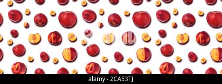 nectarine panoramic background isolated on white Stock Photo