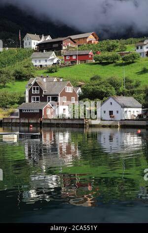Ullensvang town in Norway. Town by Hardanger Fiord (Hardangerfjord).