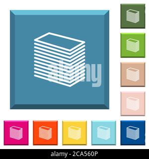 Paper stack white icons on edged square buttons in various trendy colors Stock Vector