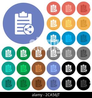 Share note multi colored flat icons on round backgrounds. Included white, light and dark icon variations for hover and active status effects, and bonu Stock Vector
