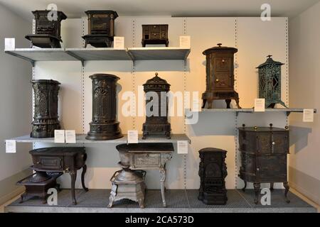 France, Aisne, Guise, Familistere, museum Godin stoves, presentation of different models of stoves Stock Photo