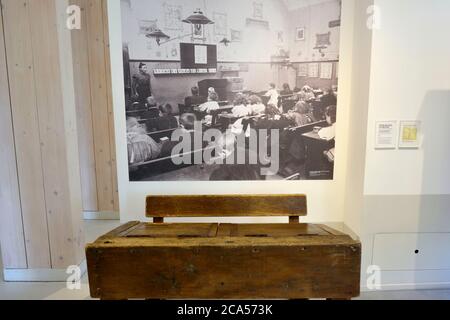 France, Aisne, Guise, Familistere, museum Godin stoves, Familist?re school desk Stock Photo