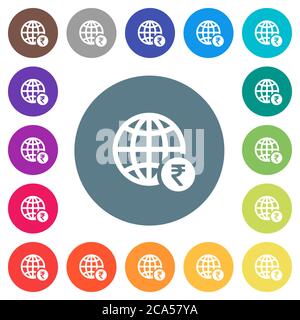 Online Rupee payment flat white icons on round color backgrounds. 17 background color variations are included. Stock Vector