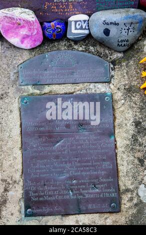Sambo's Grave is the burial site of a dark-skinned cabin boy or slave, on unconsecrated ground in a field near the small village of Sunderland Point, Stock Photo