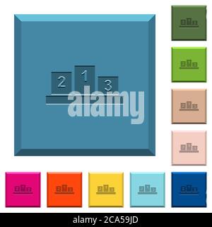 Winners podium with inside numbers engraved icons on edged square buttons in various trendy colors Stock Vector