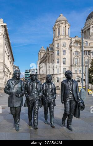 The Beatles statue, Pier Head, Liverpool, UK Stock Photo