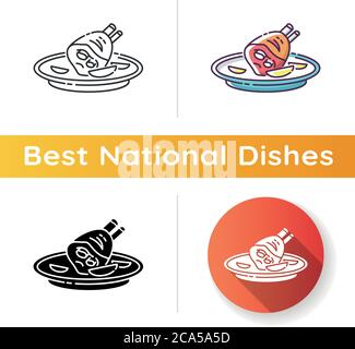 Roasted pork knuckle icon. German meat dish. Traditional european meal recipe. Poultry ingredient for cooking lunch. Linear black and RGB color styles Stock Vector