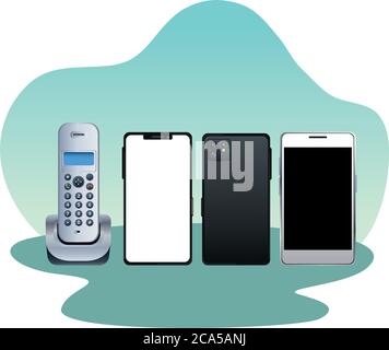 wireless telephone and smartphones devices vector illustration design Stock Vector