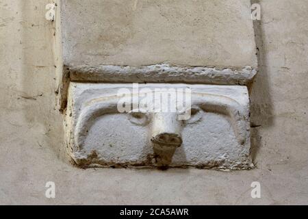 France, Jura, Gigny, abbey founded in 891, abbey church, nave, pilaster, sculpted base Stock Photo