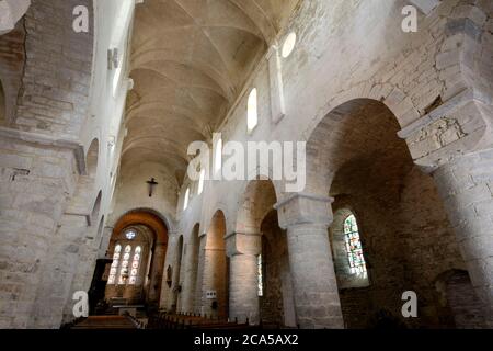 France, Jura, Gigny, abbey founded in 891, abbey church, nave, circular pillars Stock Photo
