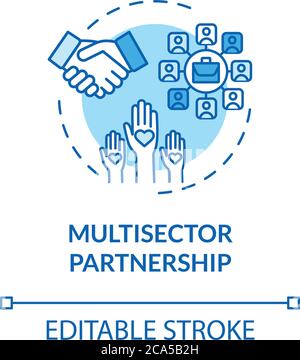 Multisector partnership turquoise concept icon. Partnership in business. Corporate stakeholders cooperation idea thin line illustration. Vector isolat Stock Vector