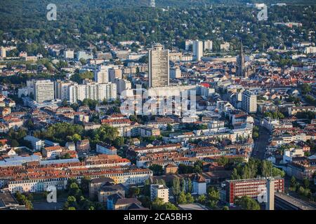 France, Haut-Rhin (68), Mulhouse and Tour de l'Europe (aerial view) Stock Photo