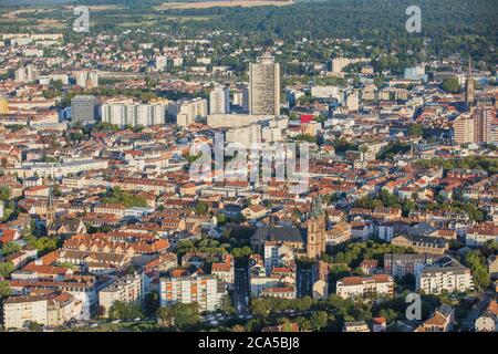 France, Haut-Rhin (68), Mulhouse and Tour de l'Europe (aerial view) Stock Photo