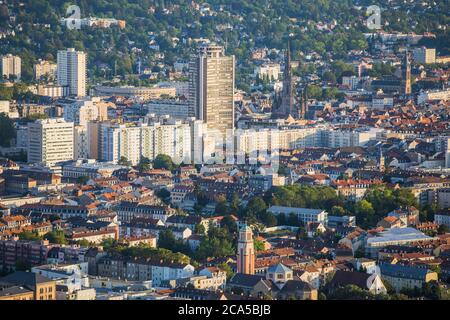 France, Haut-Rhin (68), Mulhouse and Tour de l'Europe (aerial view) Stock Photo