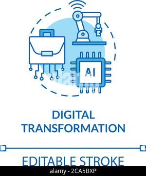 Digital transformation turquoise concept icon. Artificial intelligence. Automatization of factory idea thin line illustration. Vector isolated outline Stock Vector