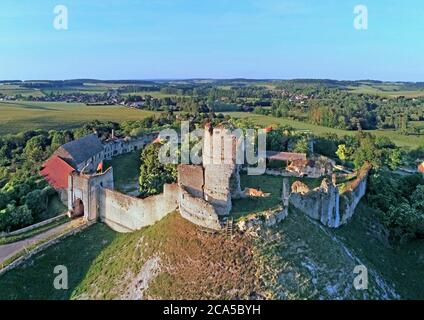 France, Eure, Epte Valley, Chateau sur Epte, fortress dating from the 12th century (aerial view) Stock Photo