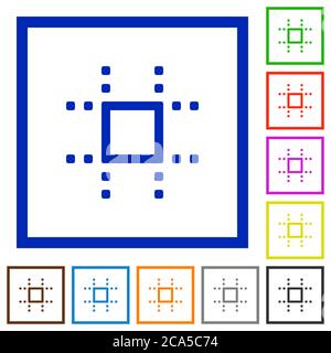 Snap to grid flat color icons in square frames on white background Stock Vector