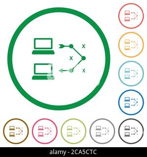 Traceroute remote computer flat color icons in round outlines on white background Stock Vector