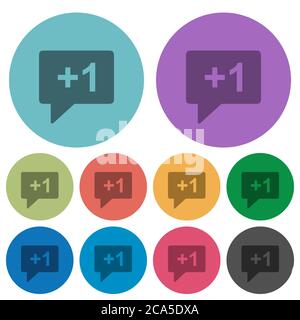 Plus one sign darker flat icons on color round background Stock Vector