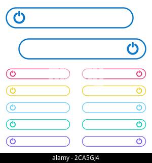 Power switch icons in rounded color ghost buttons. Left and right side icon variations. The buttons text can be adjusted with CSS. Stock Vector