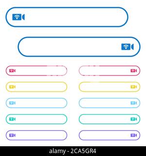 Wireless camera icons in rounded color menu buttons. Left and right side icon variations. Stock Vector