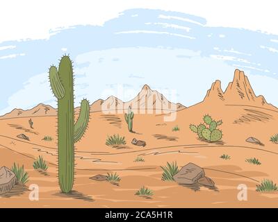 Prairie road graphic color desert landscape sketch illustration vector Stock Vector