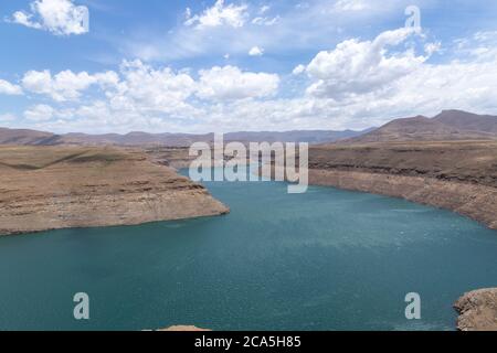 Katse Dam on the boder of Leribe and Thaba-Tseka District, Kingdom of Lesotho, southern Africa Stock Photo