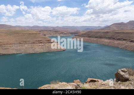 Katse Dam on the boder of Leribe and Thaba-Tseka District, Kingdom of Lesotho, southern Africa Stock Photo