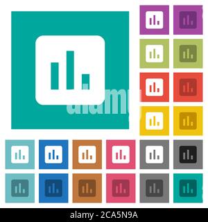 Chart multi colored flat icons on plain square backgrounds. Included white and darker icon variations for hover or active effects. Stock Vector