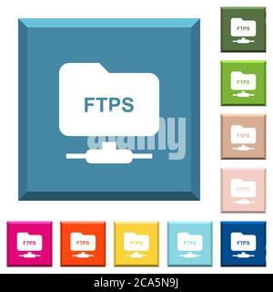 FTP over ssl white icons on edged square buttons in various trendy colors Stock Vector