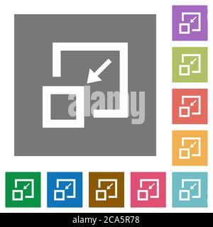 Shrink window flat icons on simple color square backgrounds Stock Vector