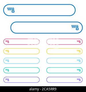 Horizontal zipper icons in rounded color menu buttons. Left and right side icon variations. Stock Vector