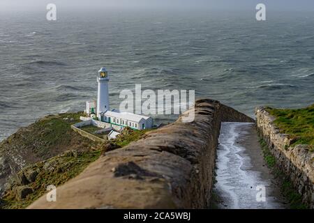 South Stack Light House on a stormy day during Storm Ciara. Stock Photo