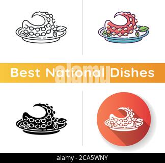 Polvo icon. Portuguese octopus meal. Traditional dish with fresh seafood. Japanese nutritious fish. Oriental cuisine. Raw octopus. Linear black and RG Stock Vector