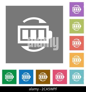 Rechargeable battery flat icons on simple color square backgrounds Stock Vector