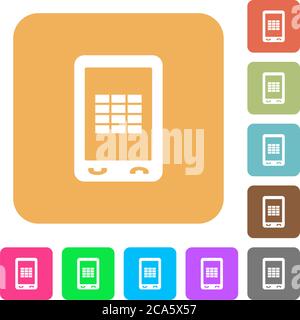Mobile spreadsheet flat icons on rounded square vivid color backgrounds. Stock Vector