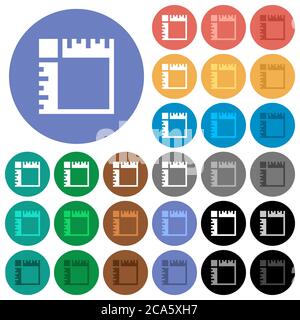 Canvas rulers multi colored flat icons on round backgrounds. Included white, light and dark icon variations for hover and active status effects, and b Stock Vector