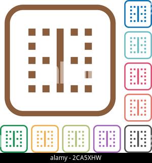 Vertical border simple icons in color rounded square frames on white background Stock Vector