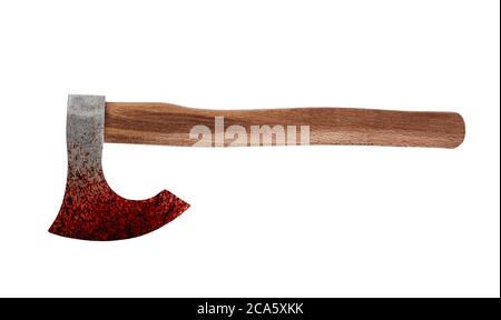 Viking ax in blood isolated on white background Stock Photo