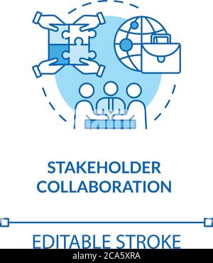 Stakeholder collaboration turquoise concept icon. Teamwork for project and partnership. Corporate cooperation idea thin line illustration. Vector isol Stock Vector
