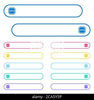 Graphics processing unit icons in rounded color menu buttons. Left and right side icon variations. Stock Vector