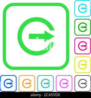 Export with inner arrow vivid colored flat icons in curved borders on white background Stock Vector