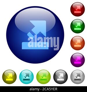 Export icons on round color glass buttons Stock Vector