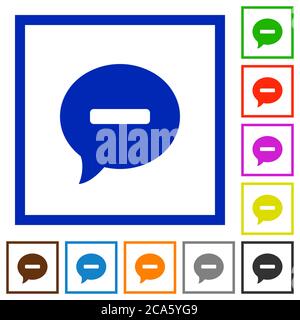Delete comment flat color icons in square frames on white background Stock Vector