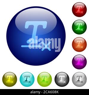 Clear text format icons on round color glass buttons Stock Vector