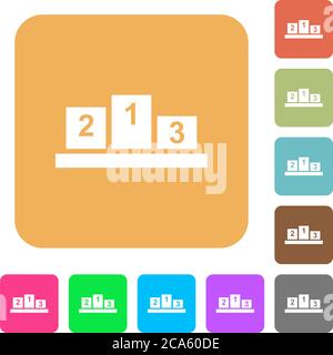Winners podium with inside numbers flat icons on rounded square vivid color backgrounds. Stock Vector