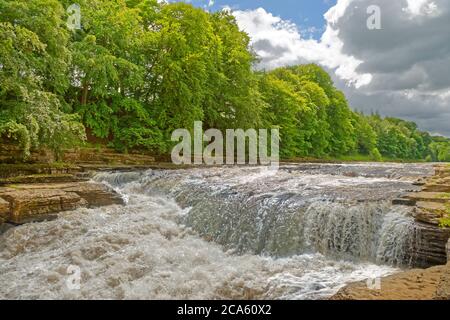 River Ure Lower falls of the Aysgarth falls in the Yorkshire Dales National Park, North Yorkshire, England. Stock Photo