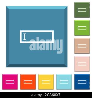 Editbox with editing cursor white icons on edged square buttons in various trendy colors Stock Vector