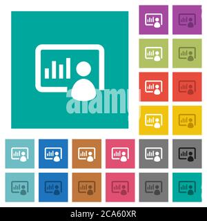 Presentation multi colored flat icons on plain square backgrounds. Included white and darker icon variations for hover or active effects. Stock Vector
