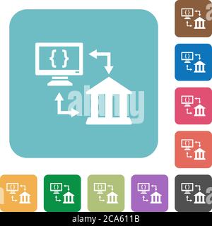 Open banking API white flat icons on color rounded square backgrounds Stock Vector